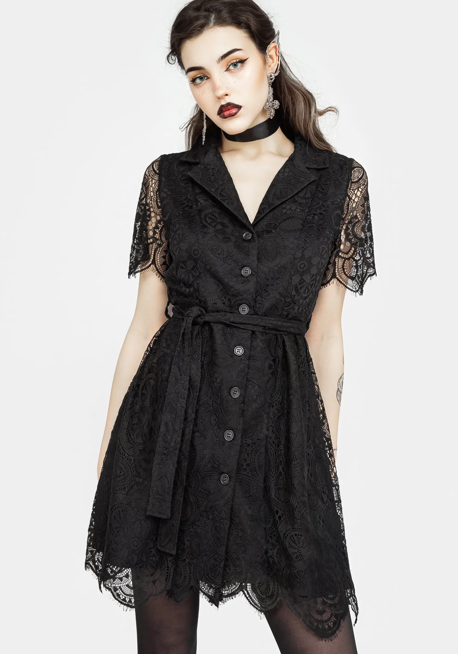 Harmonia Lace Mini Shirt Dress