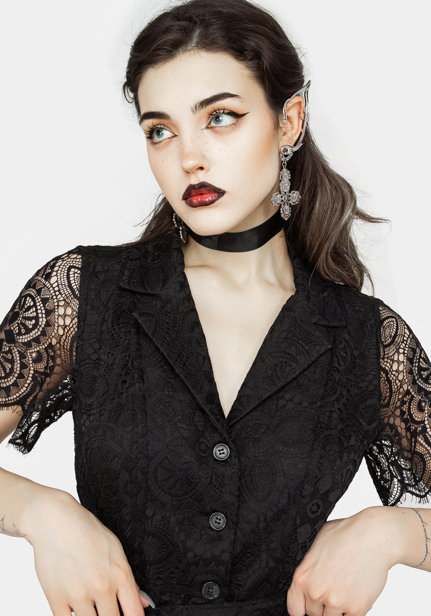 Harmonia Lace Mini Shirt Dress