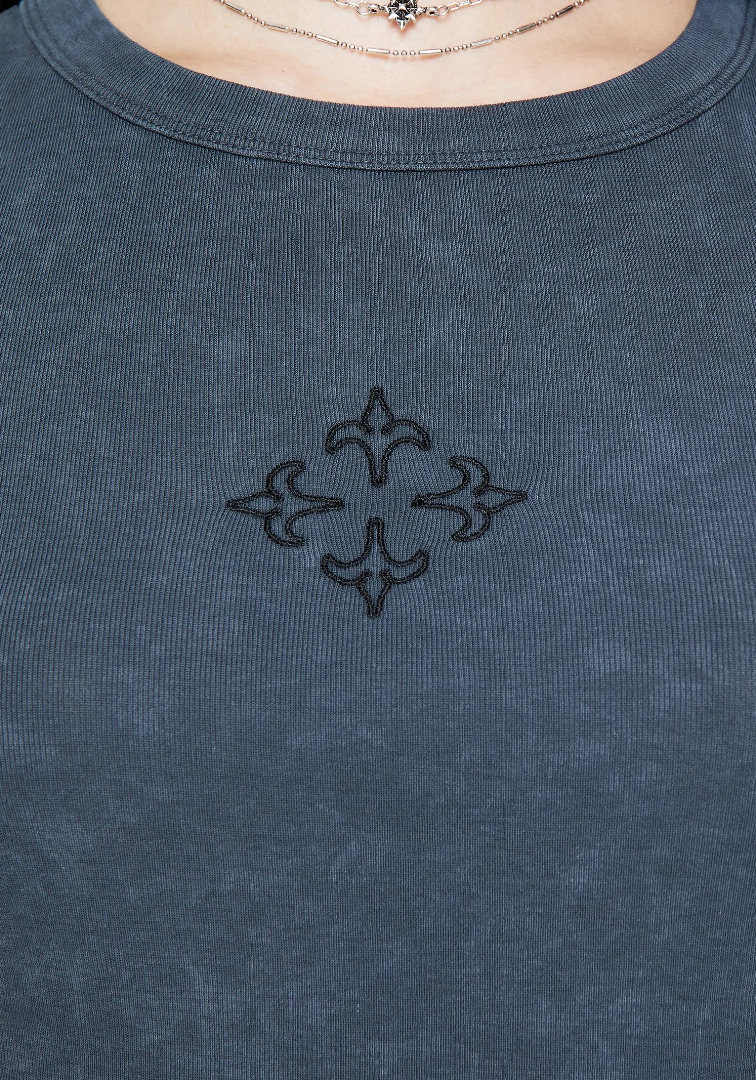 Haven Cross Embroidered Ribbed Cotton Tank Top
