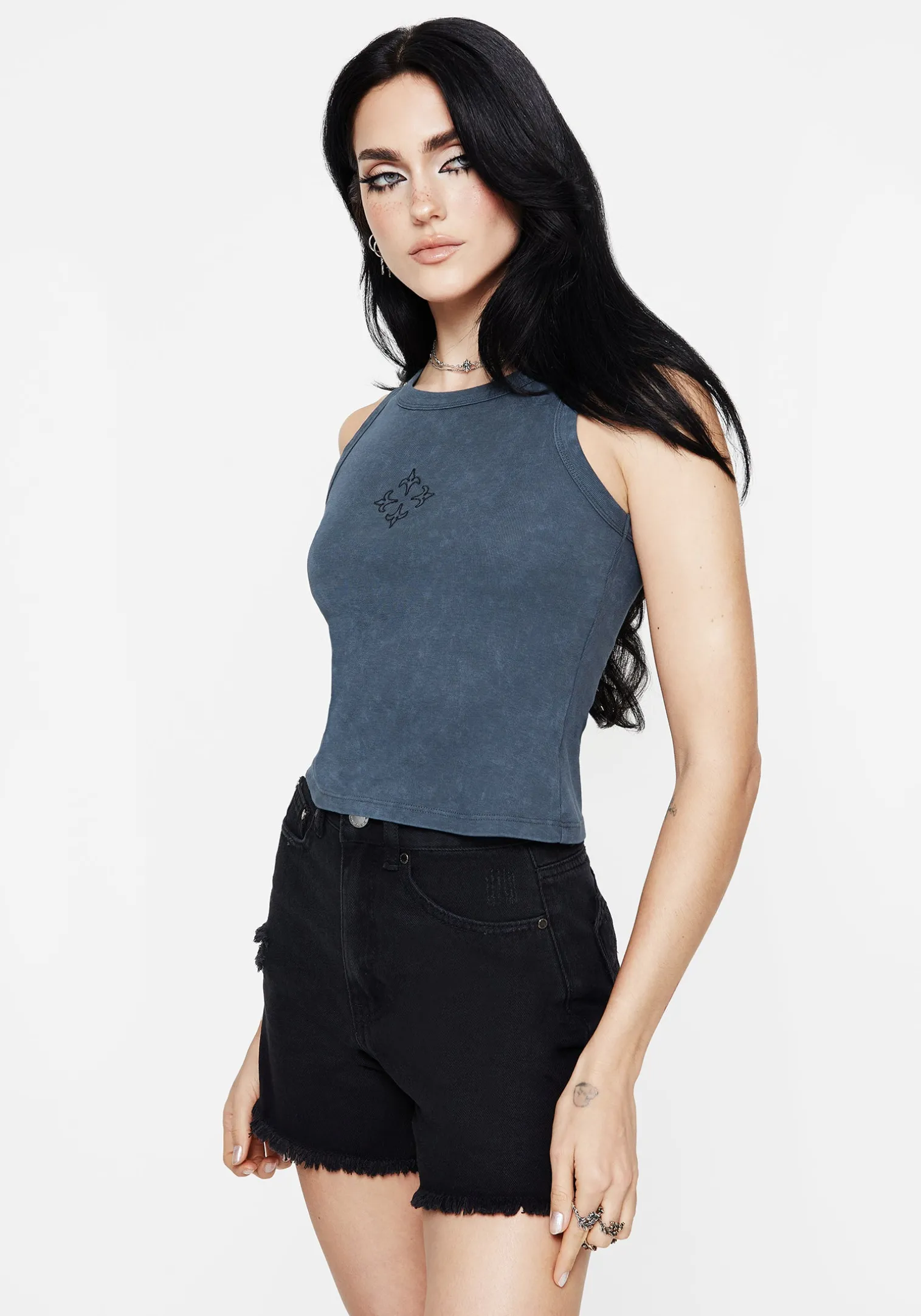 Haven Cross Embroidered Ribbed Cotton Tank Top