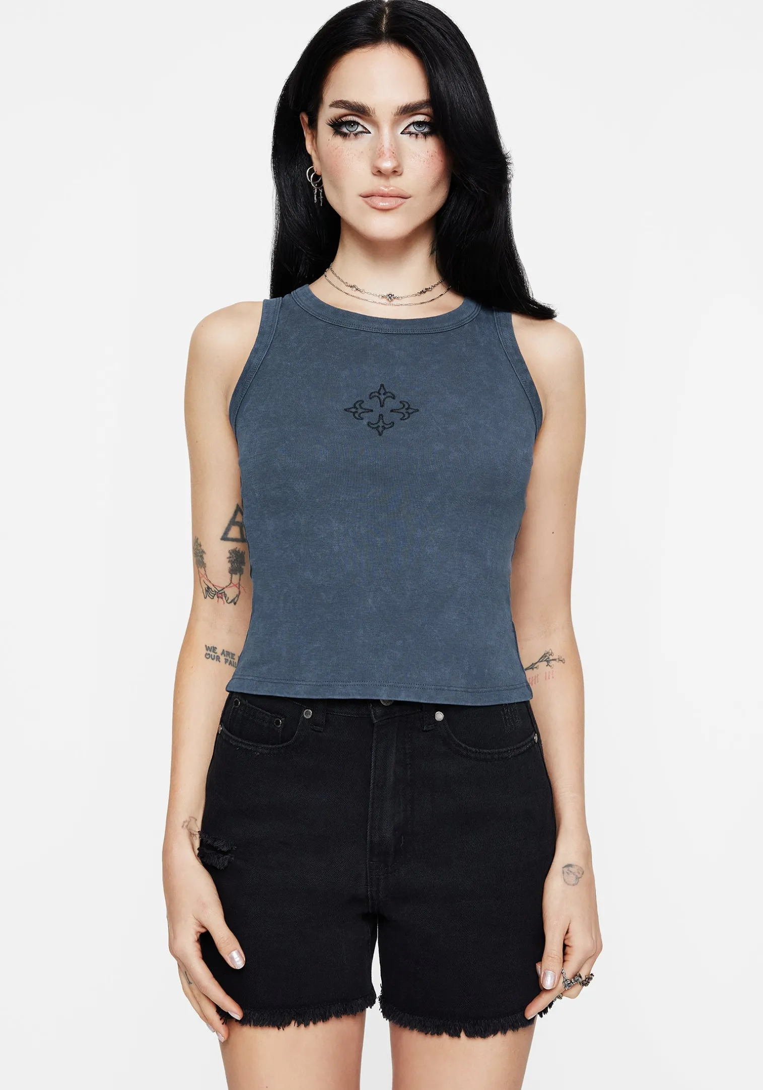 Haven Cross Embroidered Ribbed Cotton Tank Top