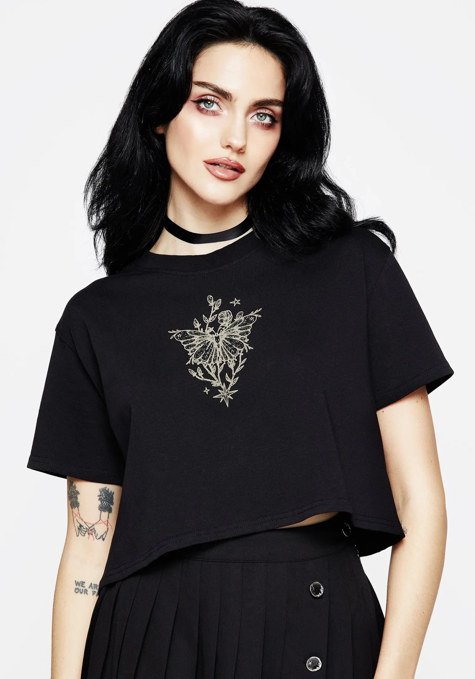 Hawkmoth Graphic Print Boxy Crop Tee