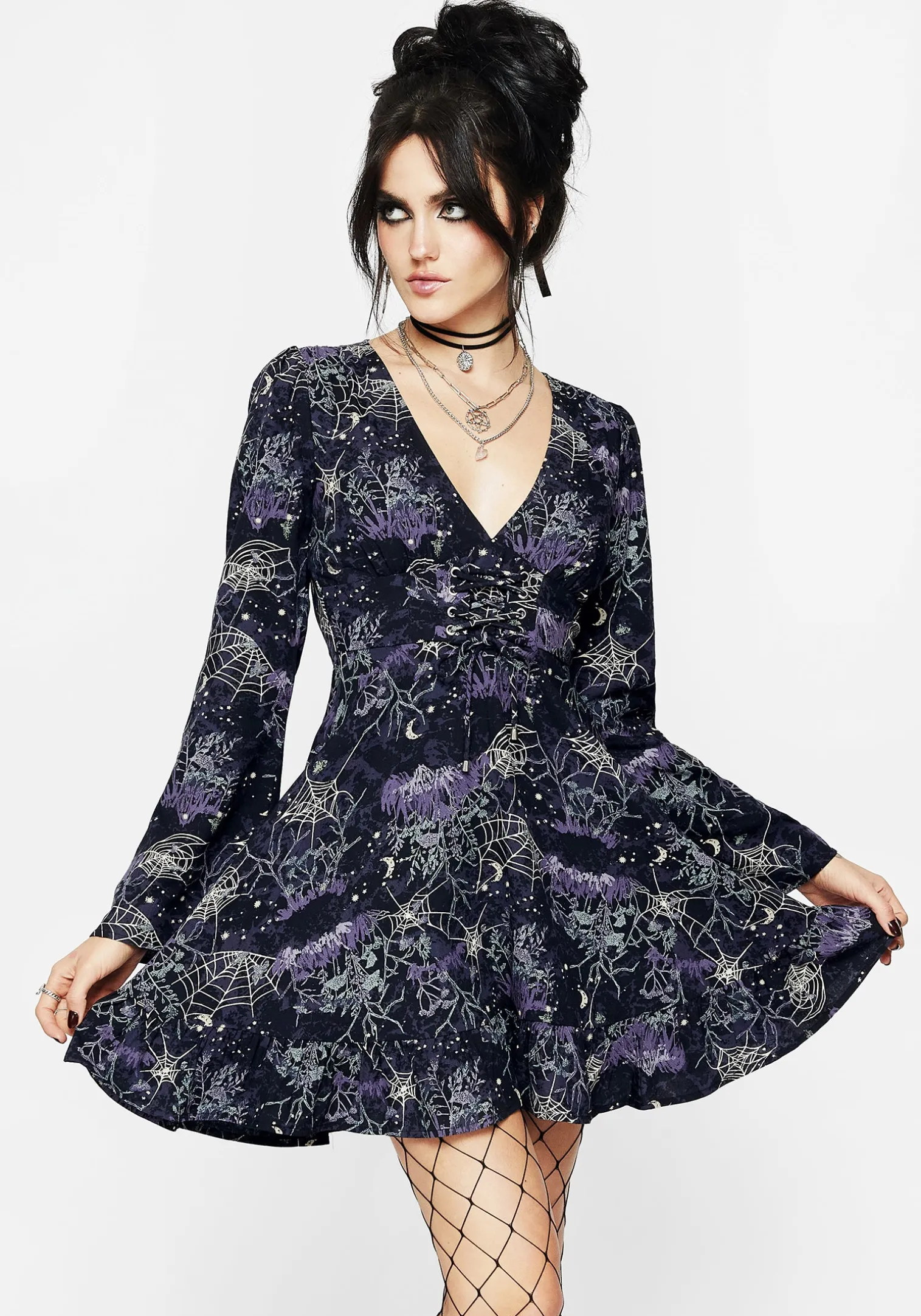 Hawthorn Flute Sleeve Lace Up Mini Dress