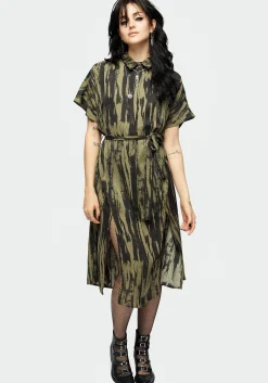 Hegemone Tie Waist Midi Shirt Dress