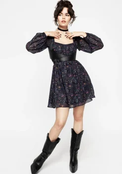 Heliotrope Floral Print Chiffon Mini Dress