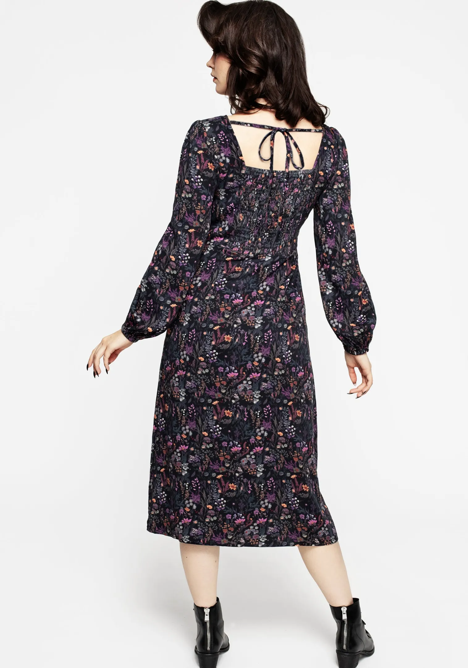Heliotrope Floral Print Midi Dress