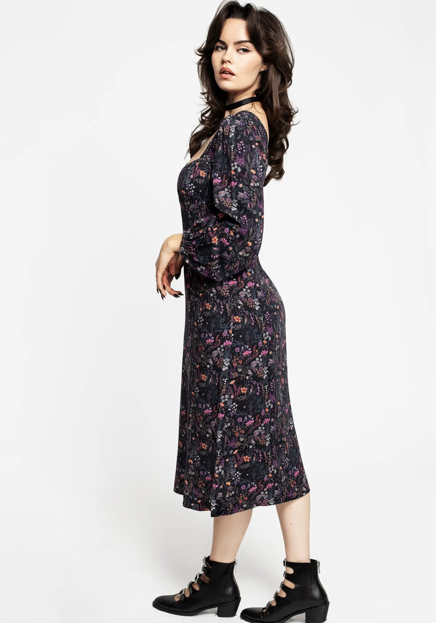 Heliotrope Floral Print Midi Dress