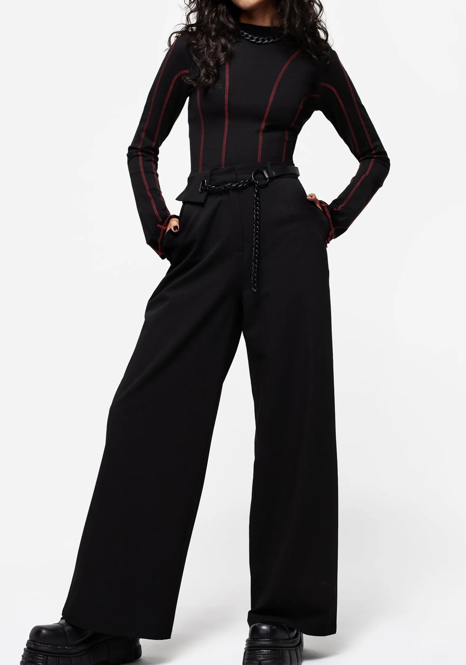 Hellion Chain Belt Wide Leg Trousers