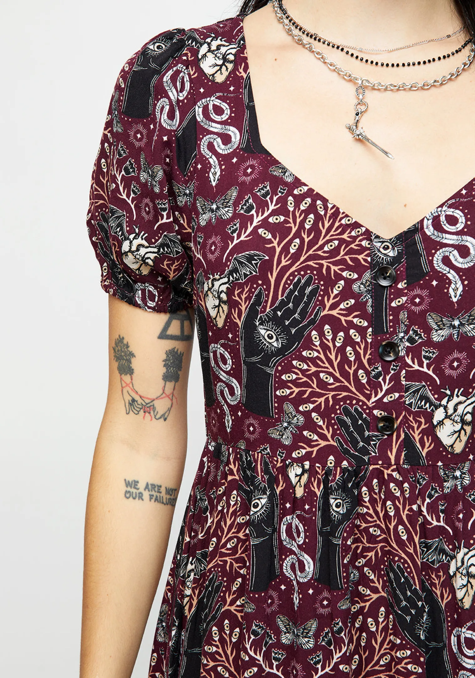 Hemlock Button Detail Puff Sleeve Midi Dress