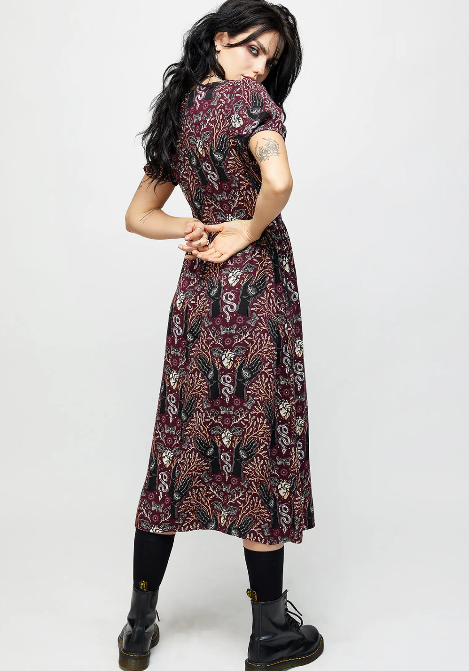 Hemlock Button Detail Puff Sleeve Midi Dress