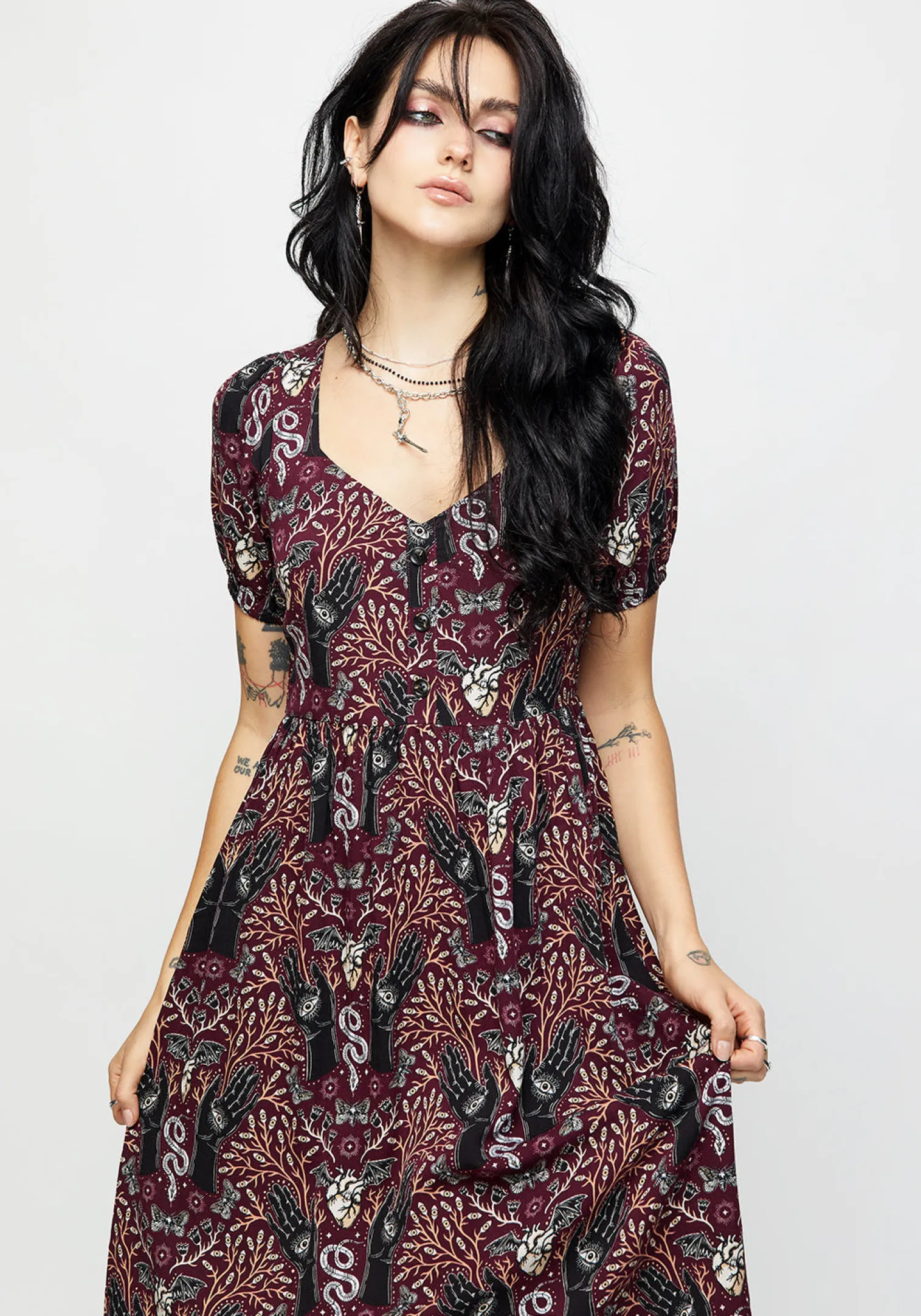 Hemlock Button Detail Puff Sleeve Midi Dress