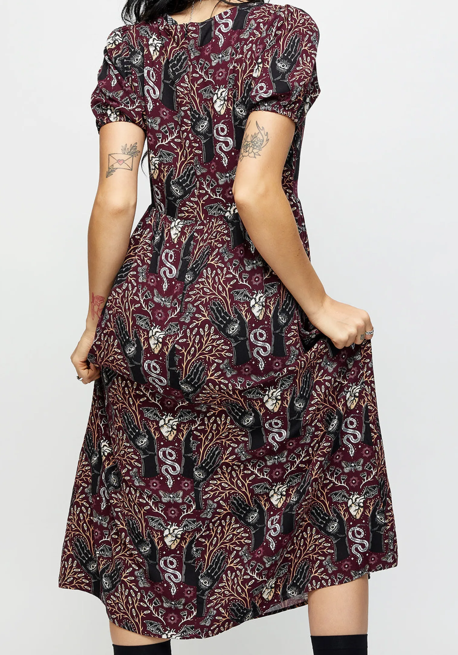 Hemlock Button Detail Puff Sleeve Midi Dress