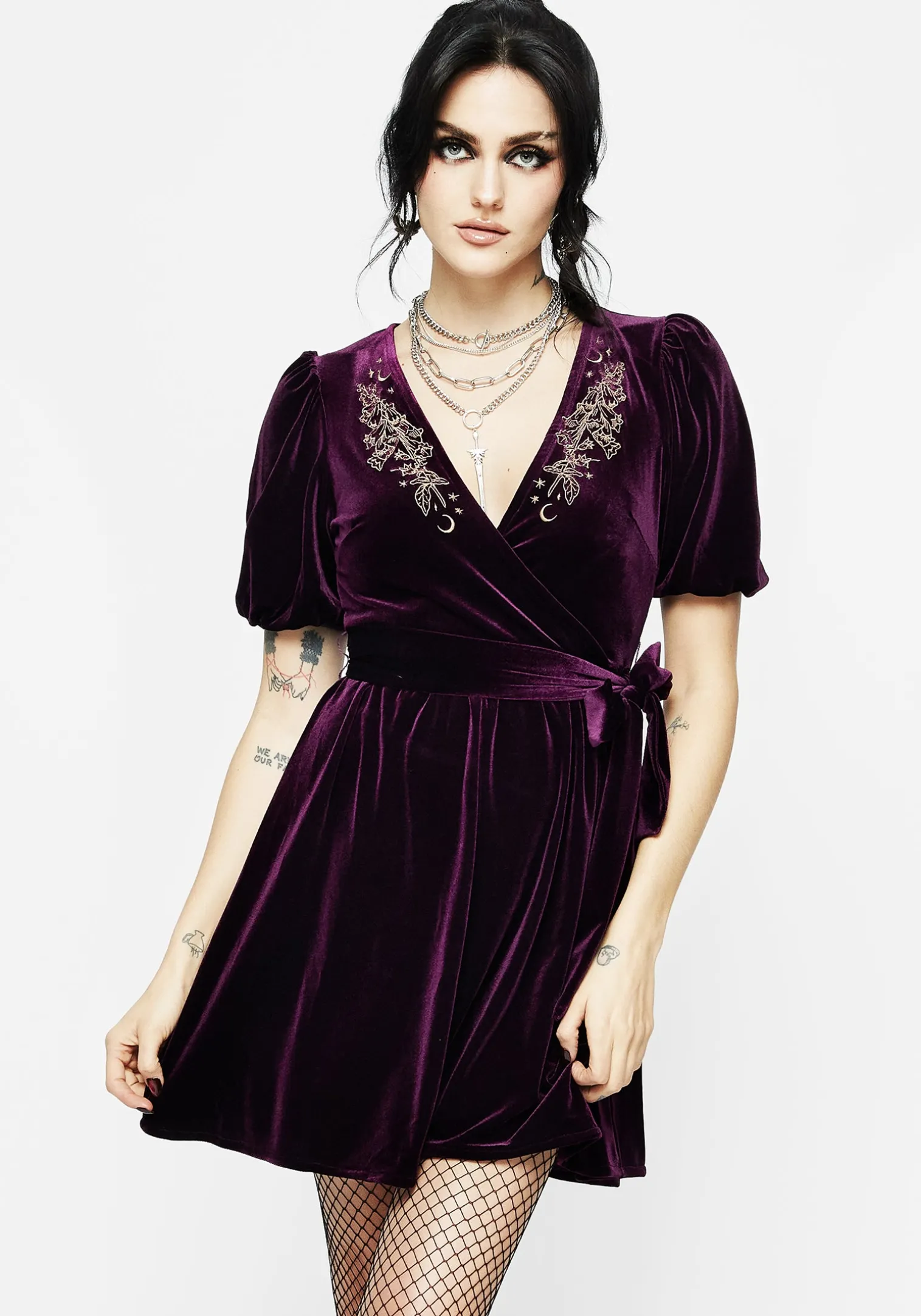 Hera Embroidered Mini Wrap Dress