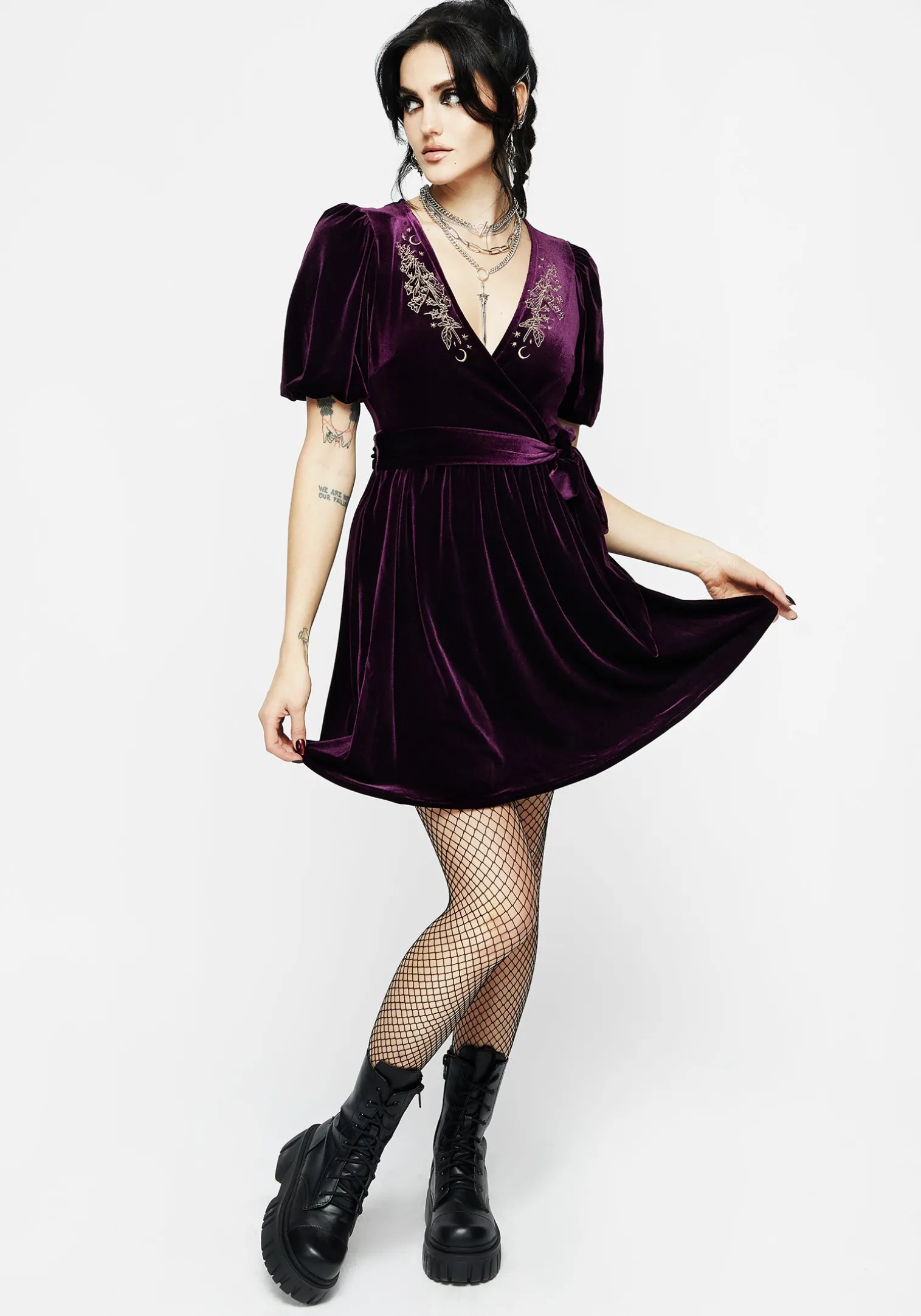 Hera Embroidered Mini Wrap Dress