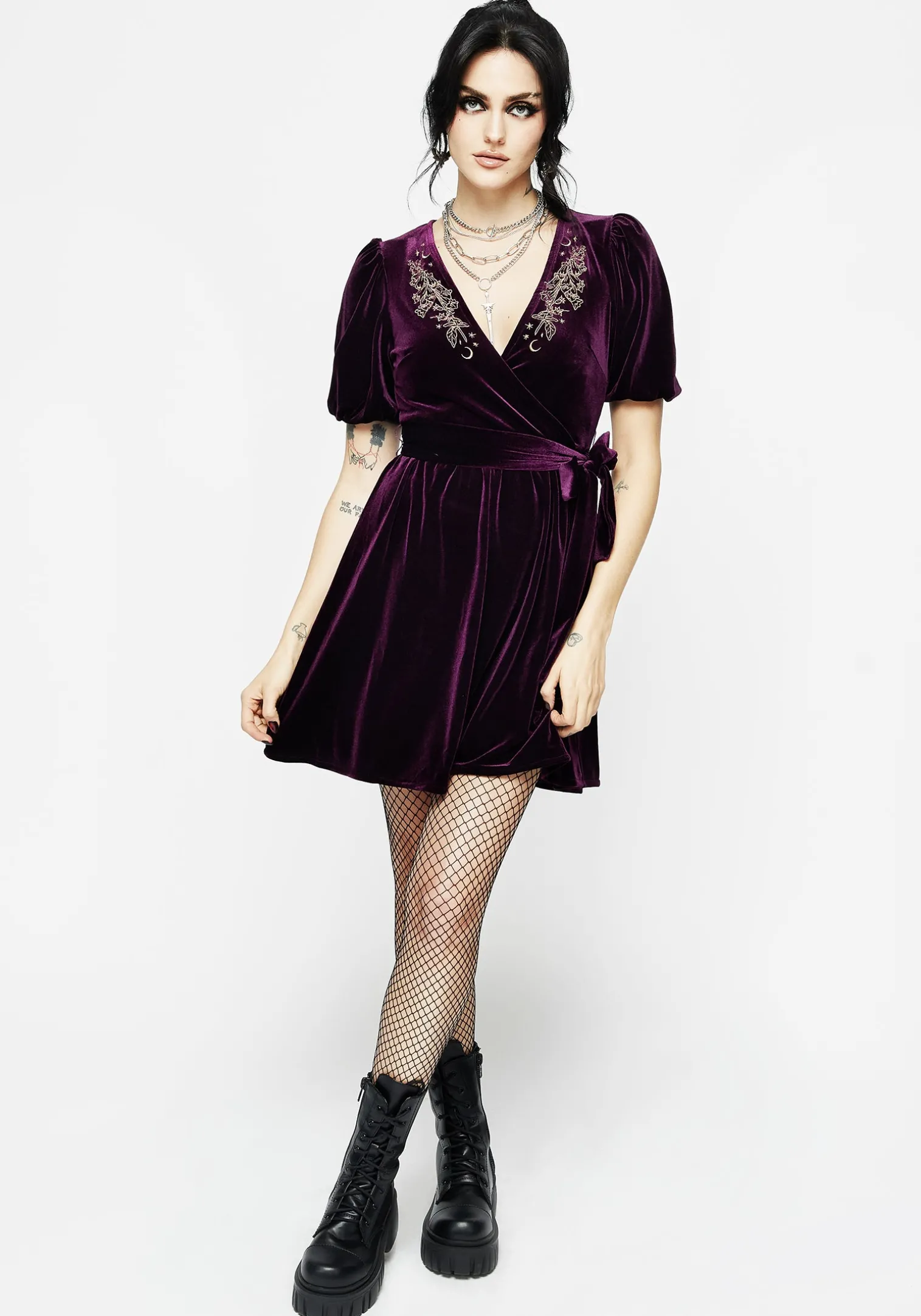 Hera Embroidered Mini Wrap Dress