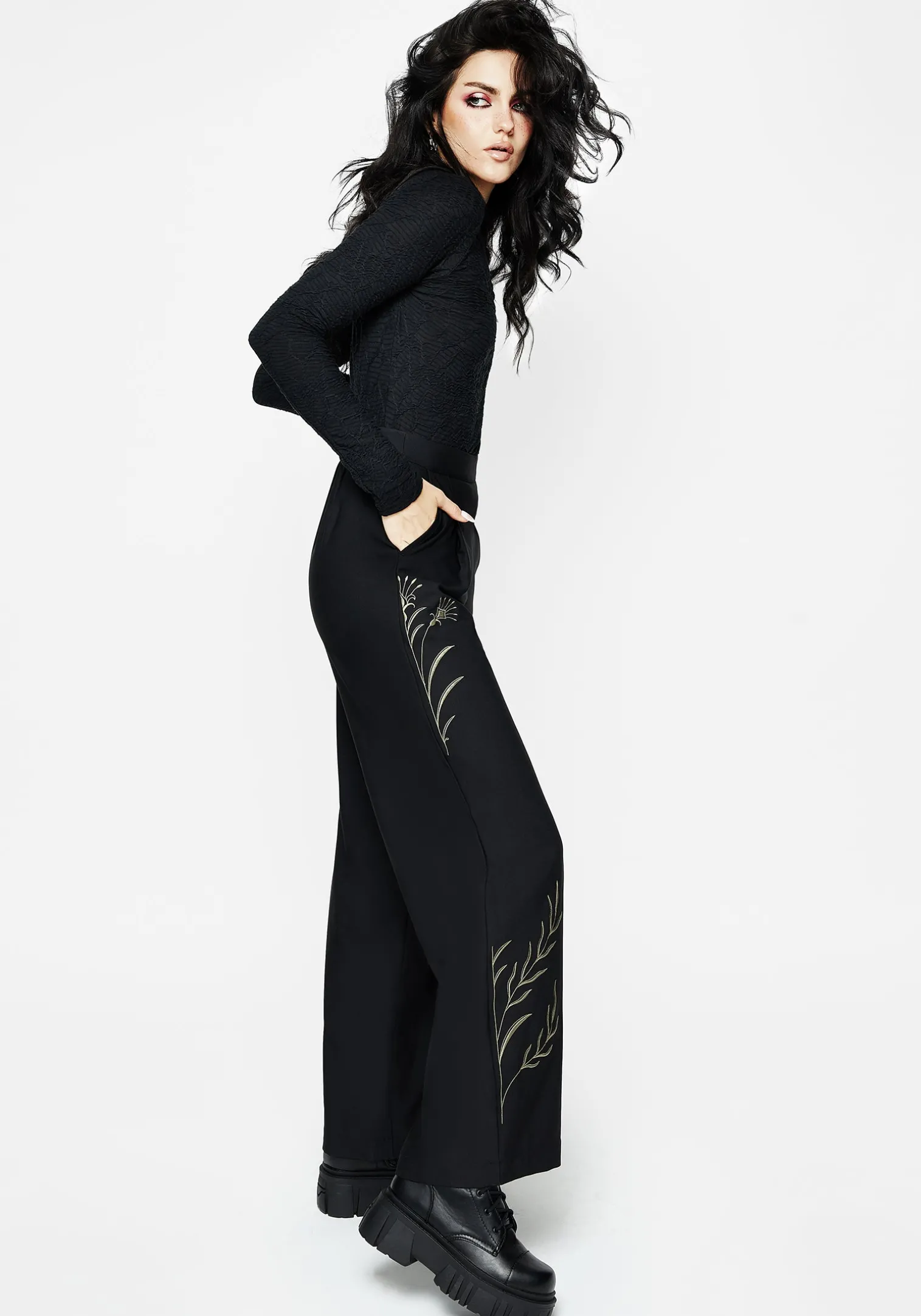 Herald Embroidered Wide Leg Trousers