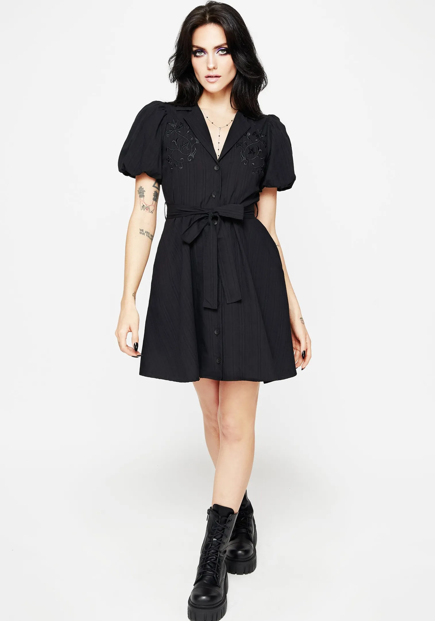 Herbalist Embroidered Mini Shirt Dress