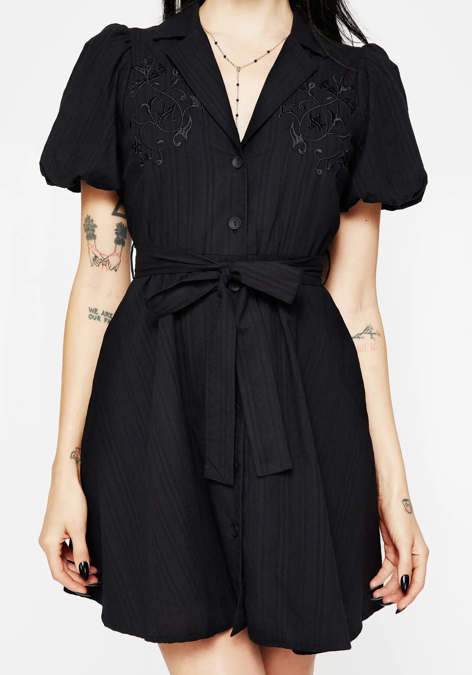 Herbalist Embroidered Mini Shirt Dress
