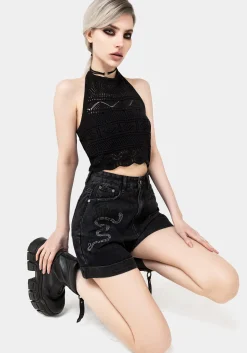Heroica Embroidered Denim Mom Shorts