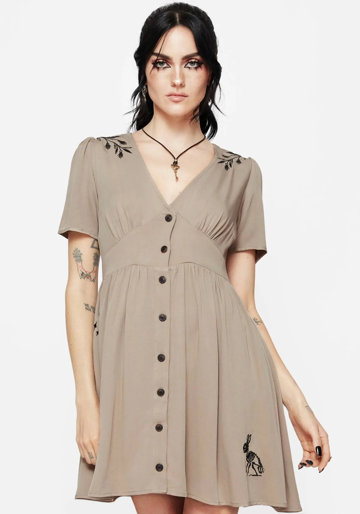 Hester Embroidered Button Up Mini Dress
