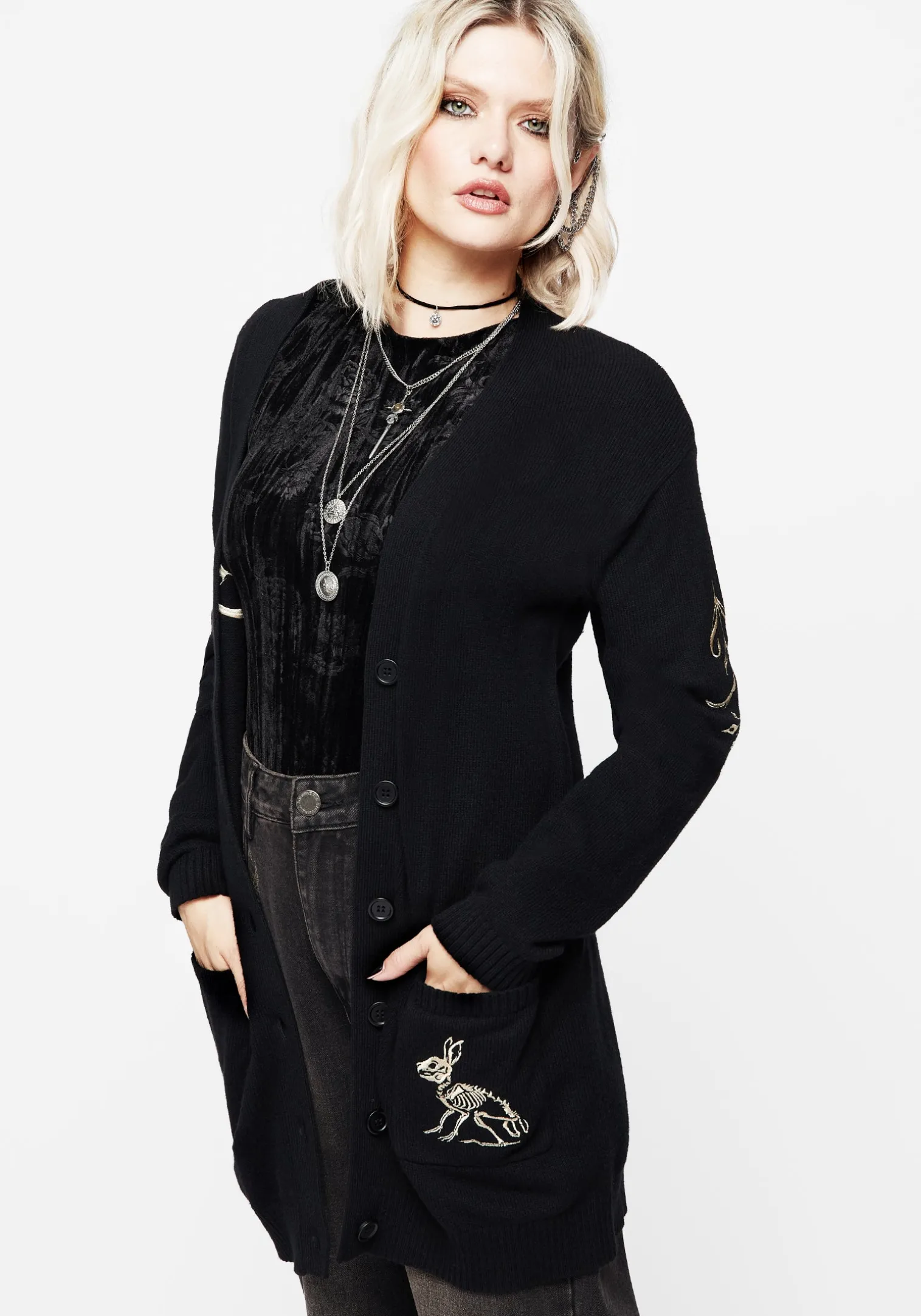 Hester Embroidered Knit Longline Cardigan