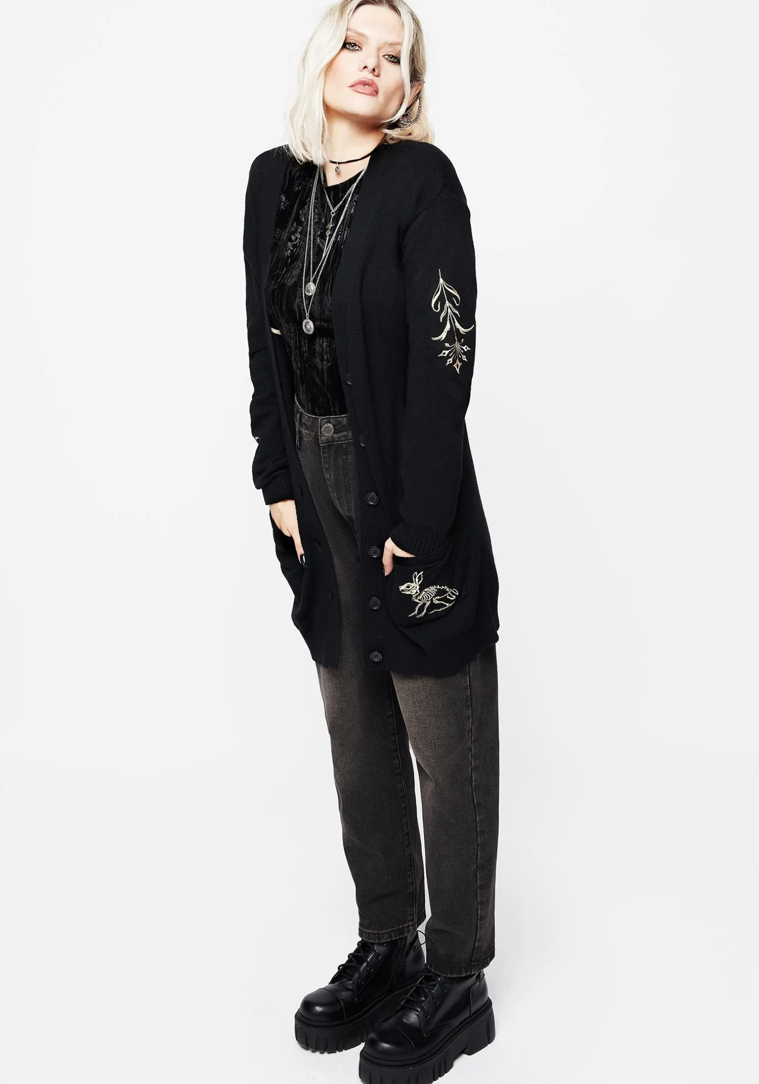 Hester Embroidered Knit Longline Cardigan