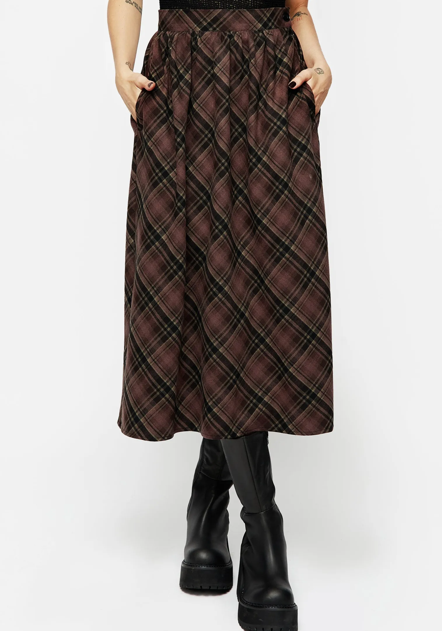 Hickory Check Midi Skirt
