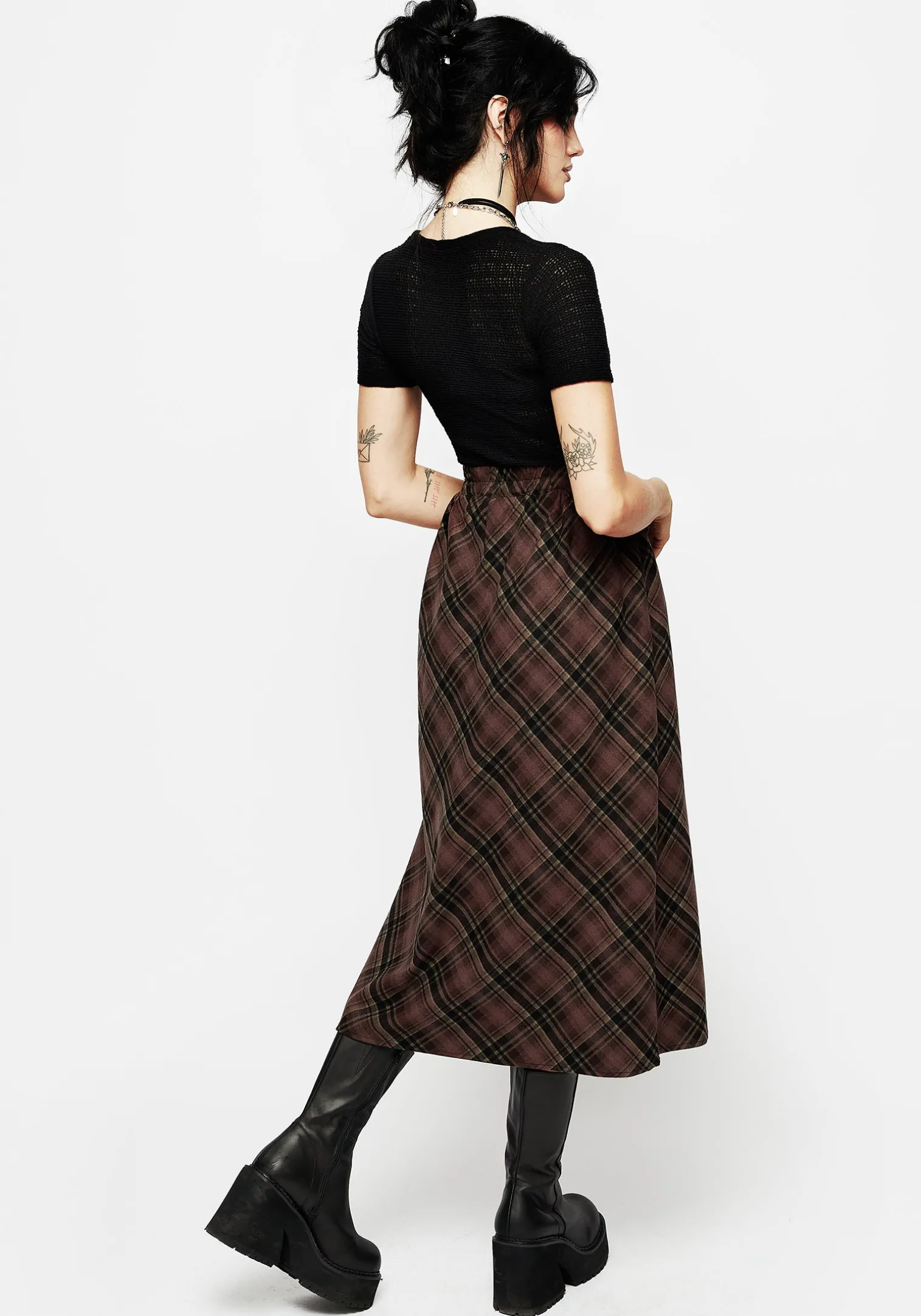 Hickory Check Midi Skirt