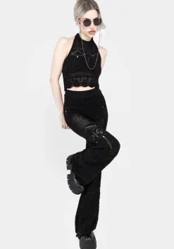Hooked Pointelle Halter Crop Top