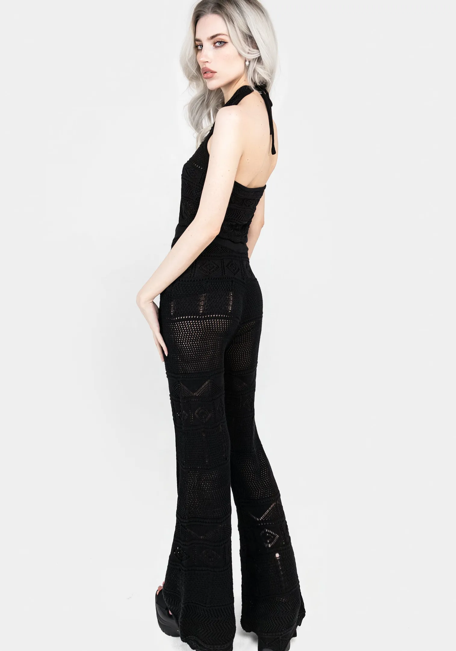 Hooked Pointelle Halter Crop Top