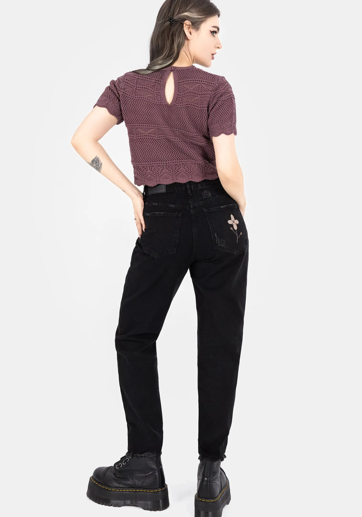 Hooked Pointelle Short Sleeve Crop Top - Purple