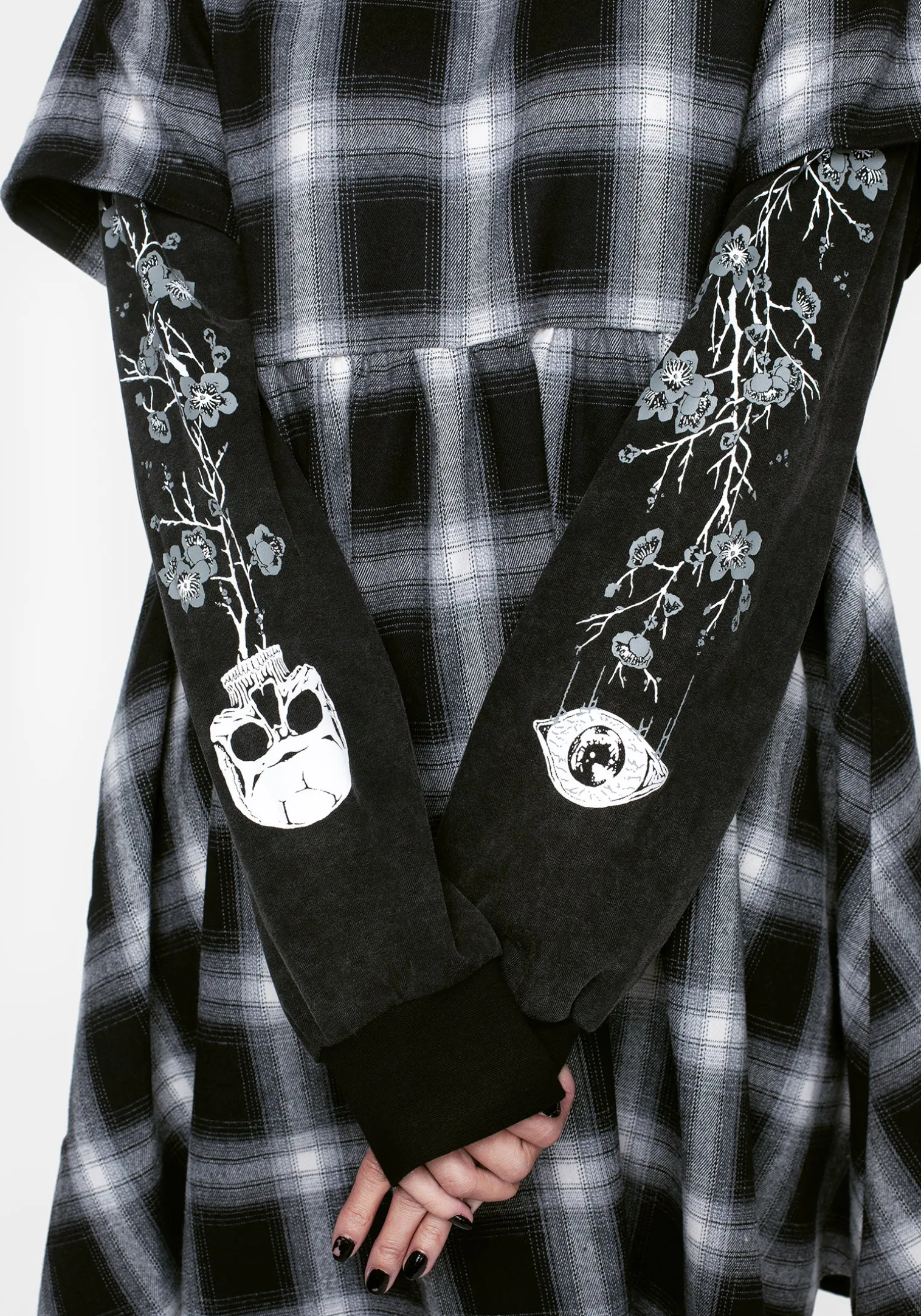 Hypnos Layered Sleeve Check Mini Smock Dress