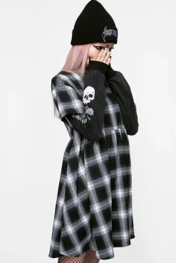 Hypnos Layered Sleeve Check Mini Smock Dress