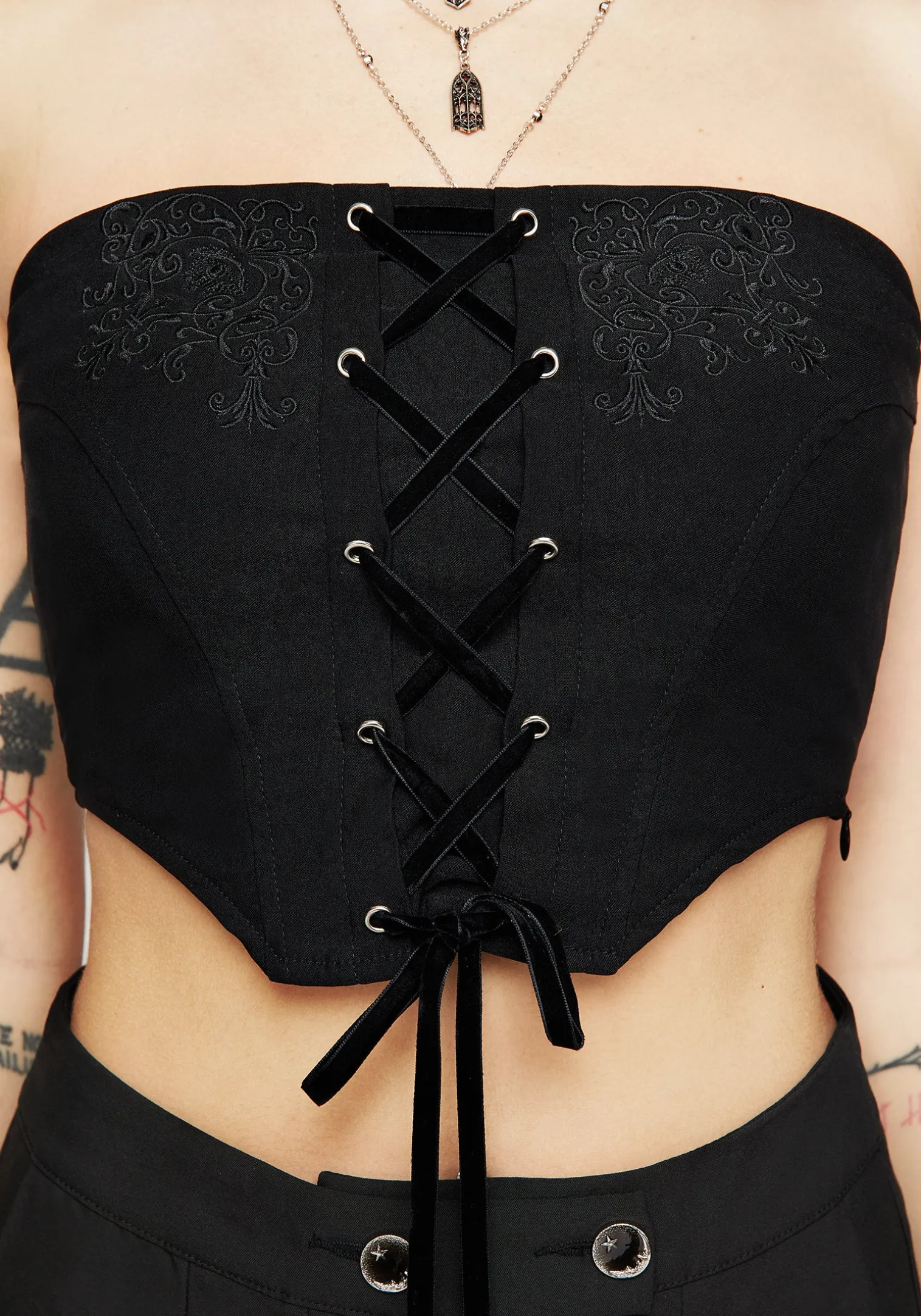 Inanna Embroidered Lace Up Corset Top