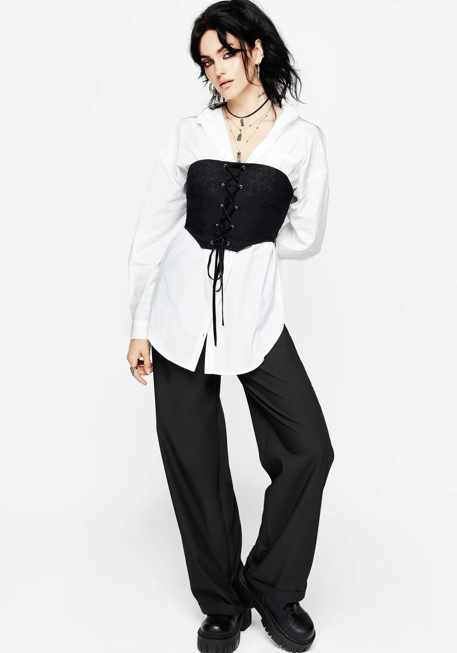 Inanna Embroidered Lace Up Corset Top