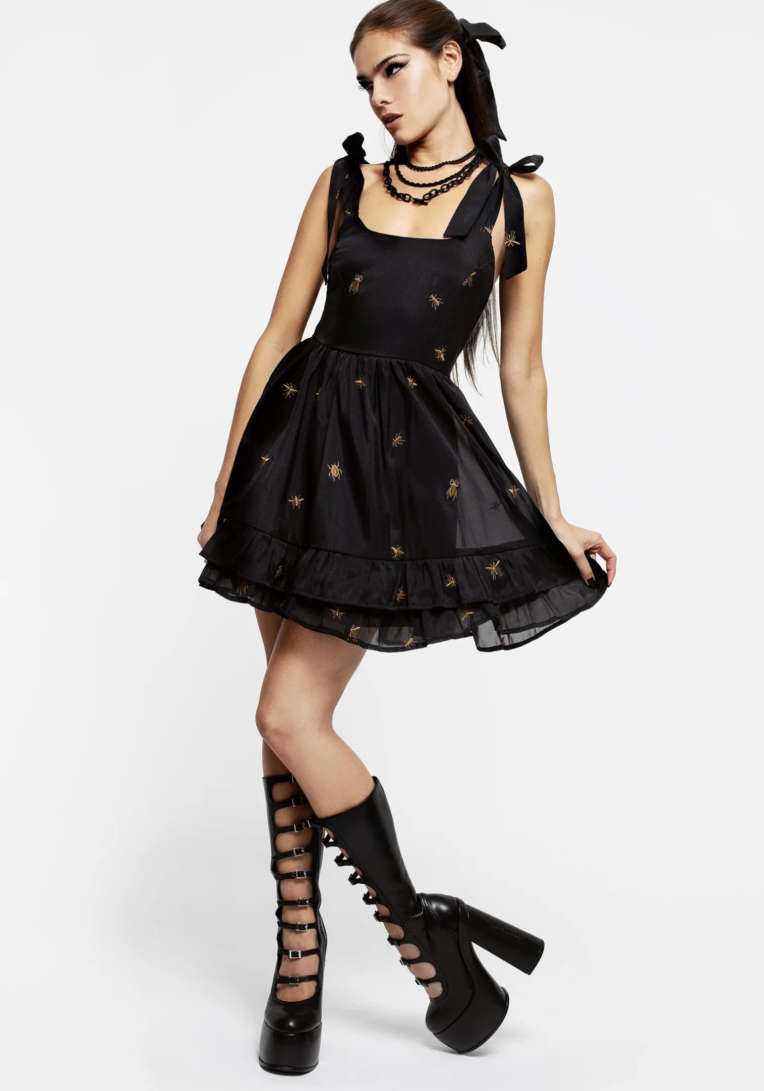 Insectarium Embroidered Organza Tiered Corset Mini Dress
