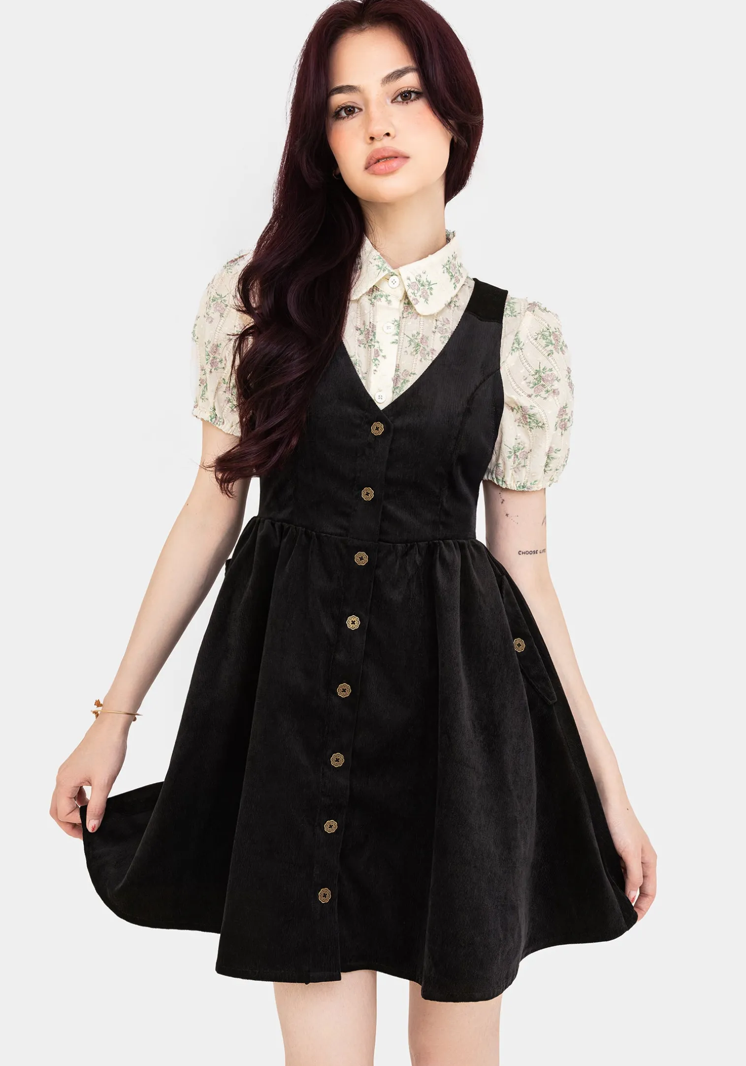Iris Button Up Pinafore Mini Dress