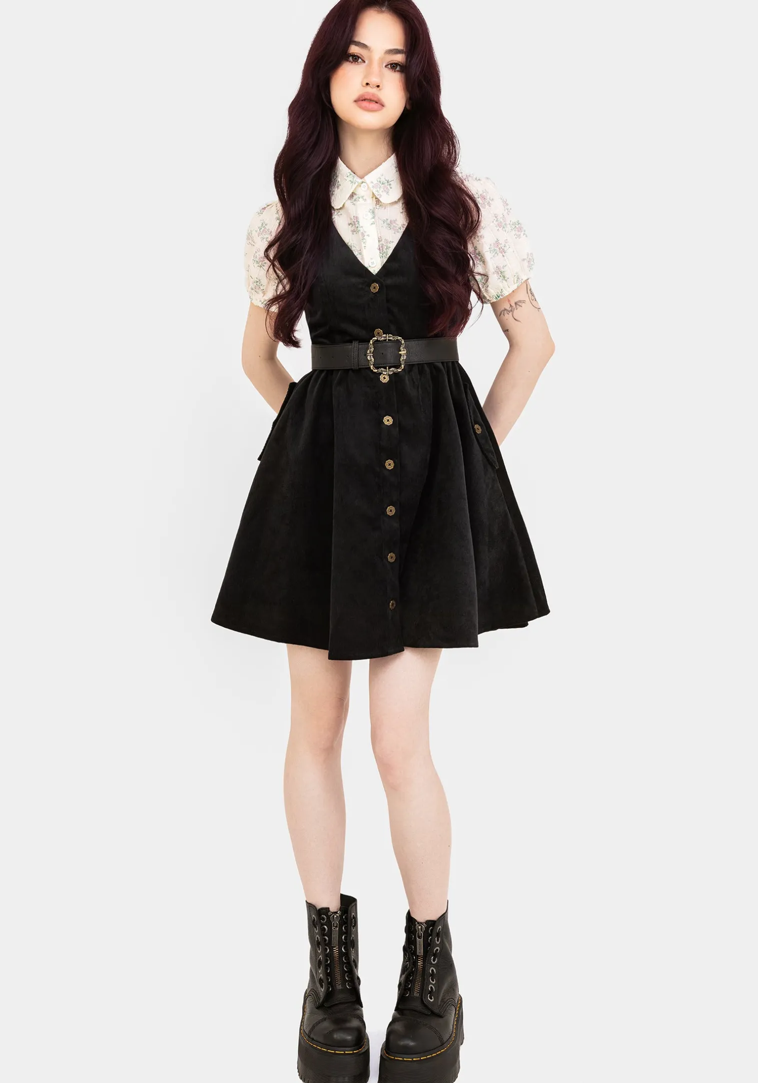 Iris Button Up Pinafore Mini Dress