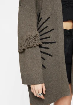 Iris Flare Sleeve Longline Fringe Knit Cardigan