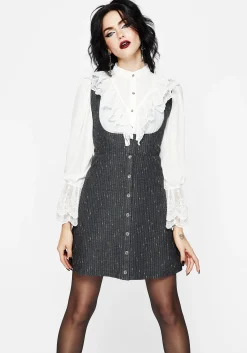 Isabella Wool Blend Button Up Mini Pinafore Dress