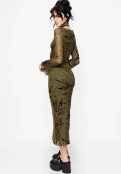 Jael Flocked Devoré Midi Dress
