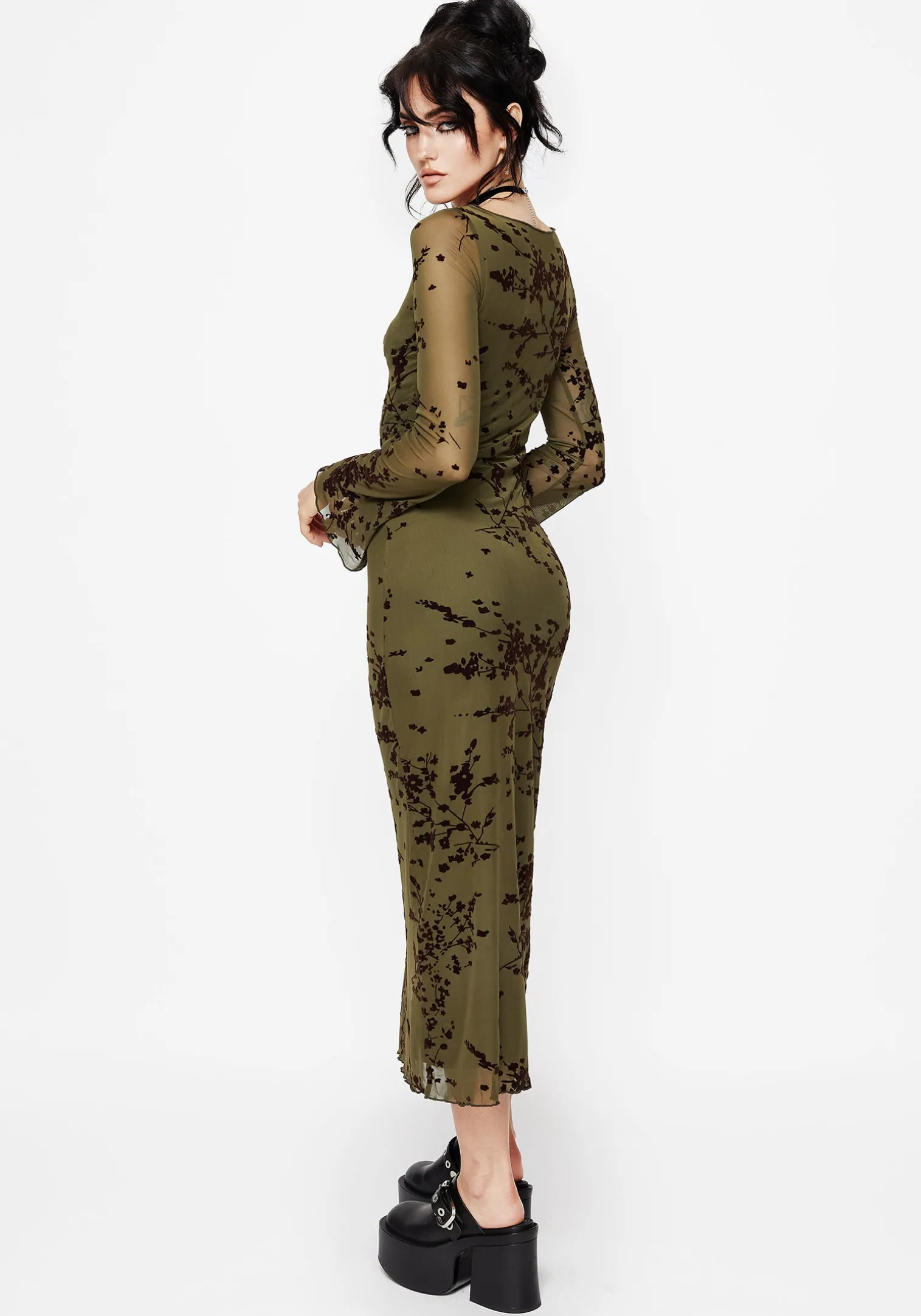 Jael Flocked Devoré Midi Dress