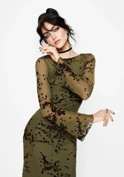Jael Flocked Devoré Midi Dress