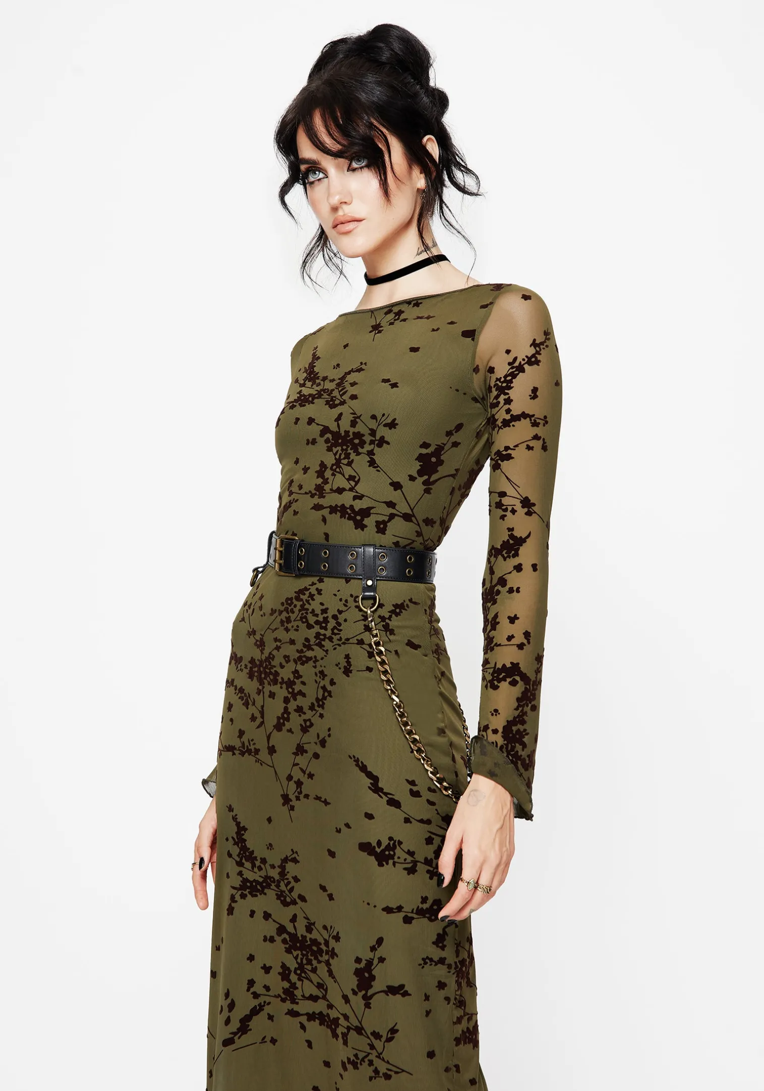 Jael Flocked Devoré Midi Dress