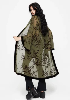 Jael Flocked Longline Mesh Kimono
