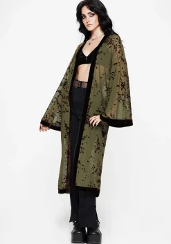 Jael Flocked Longline Mesh Kimono