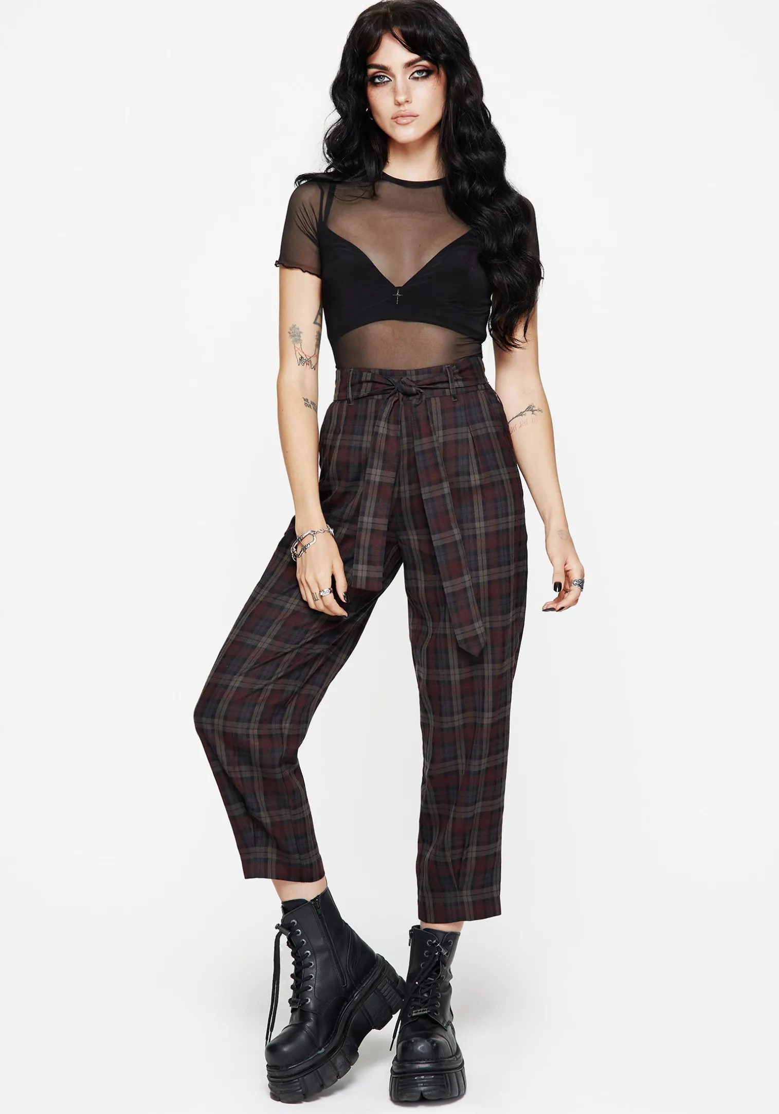 Kalma Check Tie Belt Tapered Trouser