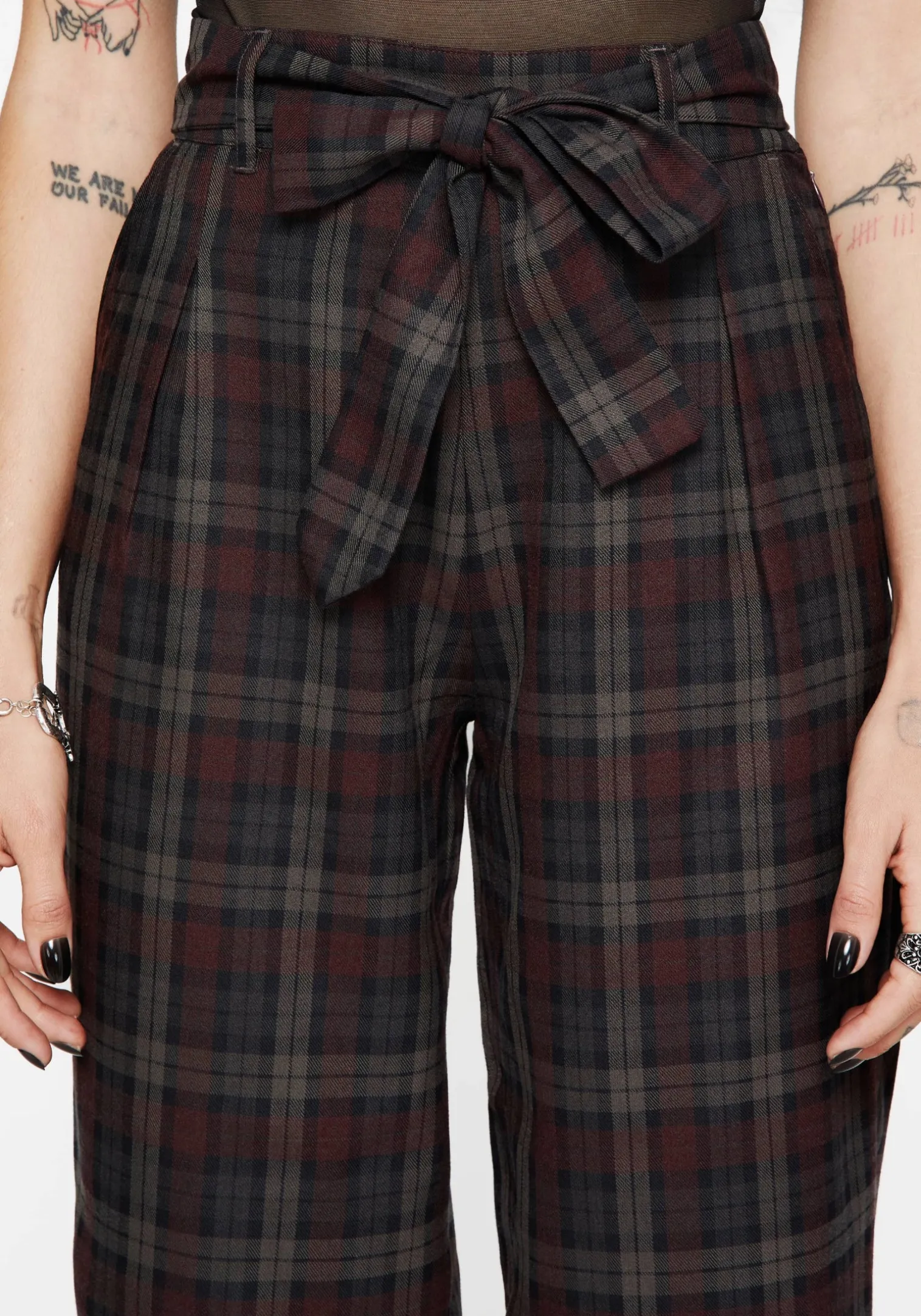 Kalma Check Tie Belt Tapered Trouser