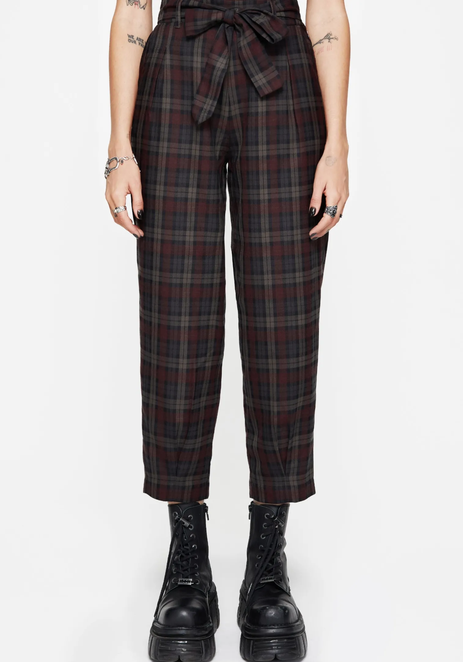 Kalma Check Tie Belt Tapered Trouser