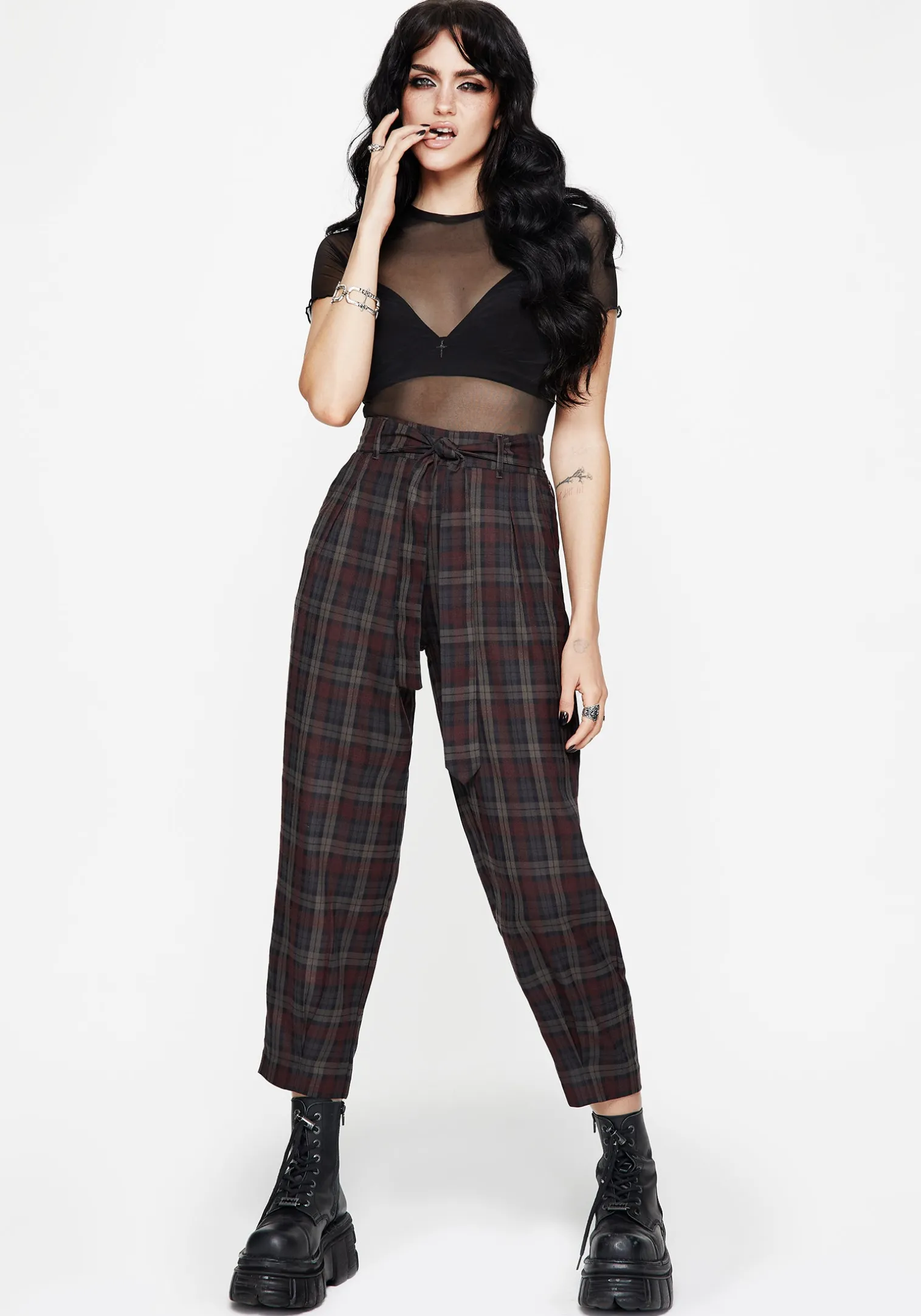 Kalma Check Tie Belt Tapered Trouser